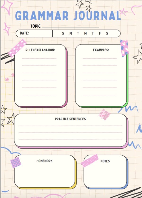 Grammar Planner Journal Printable